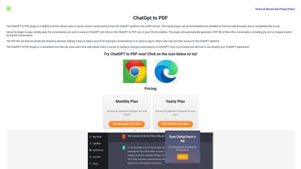 chatGpt to pdf of chrome plugin
