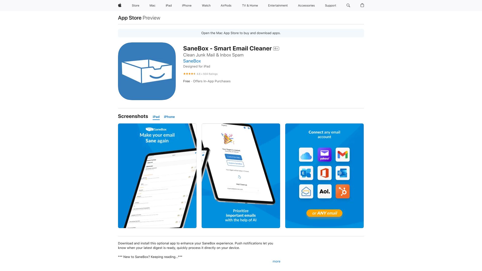 SaneBox iOS App screenshot