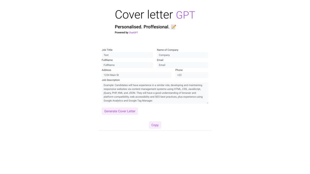 CoverLetterGPT Preview