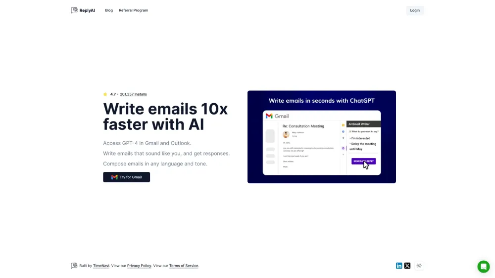 TimeNavi AI Email Writer Preview