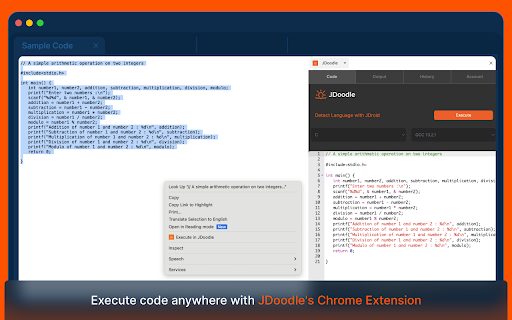 JDoodle Chrome Extension Preview
