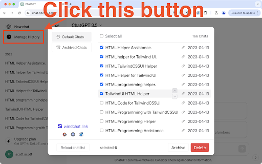 ChatGPT Batch Delete History Bulk Preview