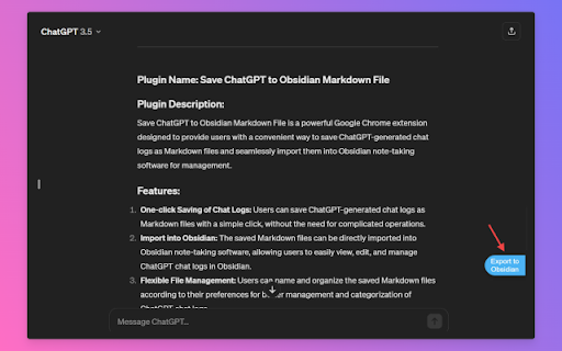 Save ChatGPT to Obsidian markdown file Preview