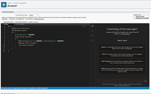 Salesforce Formula Editor Extension Preview