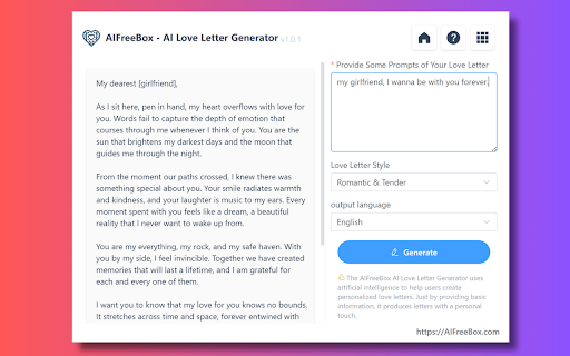 Harness Our AI Love Letter Generator Preview