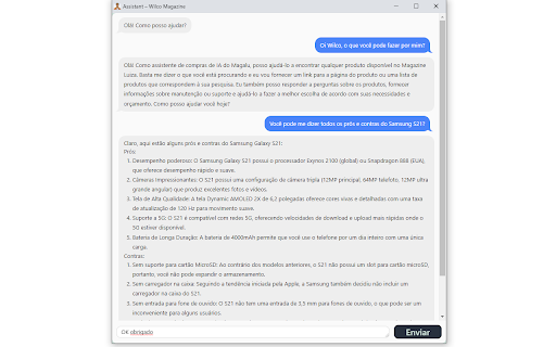 Magazine Luiza's – assistente de IA Wilco Preview