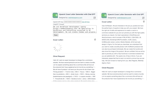 Upwork Cover Letter Generator Extension Preview