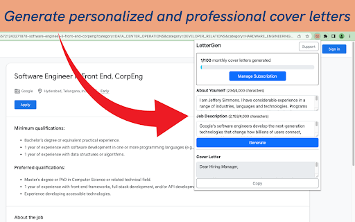 AI Cover Letter Generator Preview