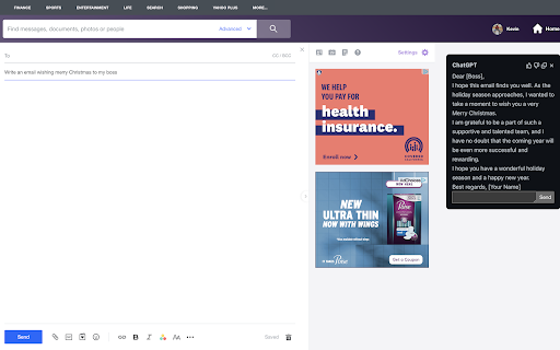 ChatGPT Yahoo Mail Chrome Extension Preview