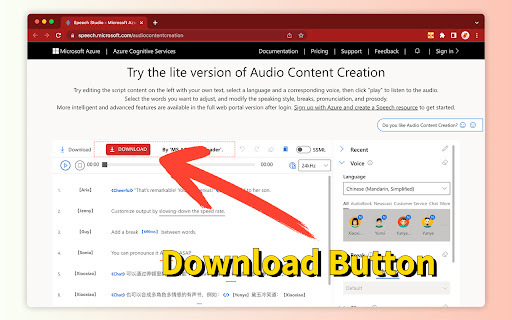 Microsoft Azure Audio Content Creation Preview