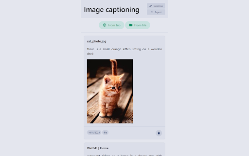 Image Captioning Chrome Extension Preview