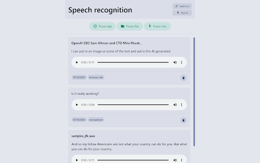 Speech Recognition Chrome Extension Preview