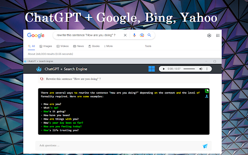 ChatGPT + Google, Bing, Yahoo Extension Preview