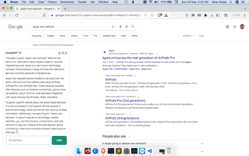 ChatGPT on Google Extension Preview