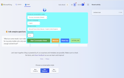 Bing AI Voice Extension Preview