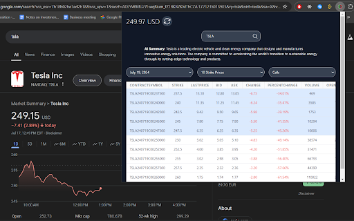 Options Chain Chrome Extension Preview