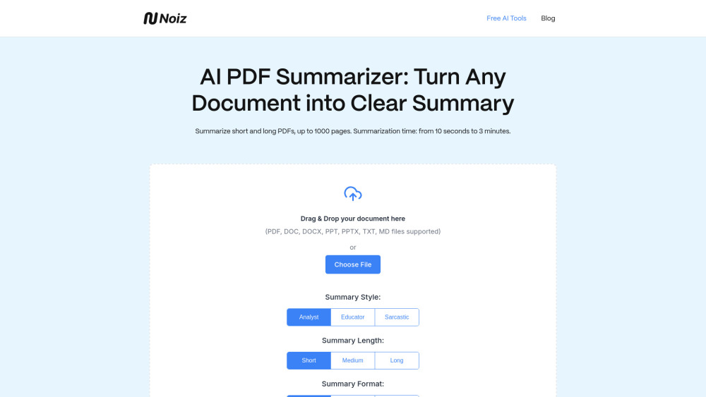 AI PDF Summarizer | Noiz AI PDF Summarizer | Noiz