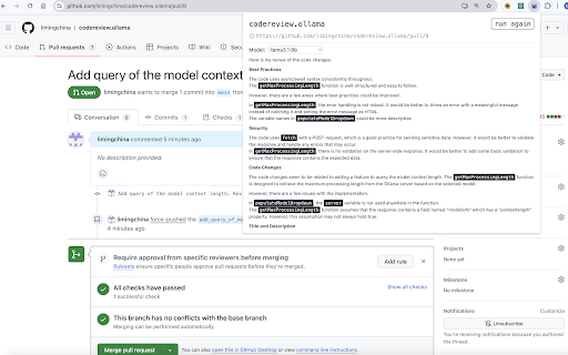 Review Pull Requests on github or Merge Requests on gitlab with Ollama using LLMs
