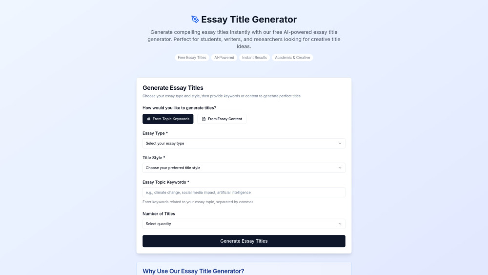 Essay Title Generator Preview