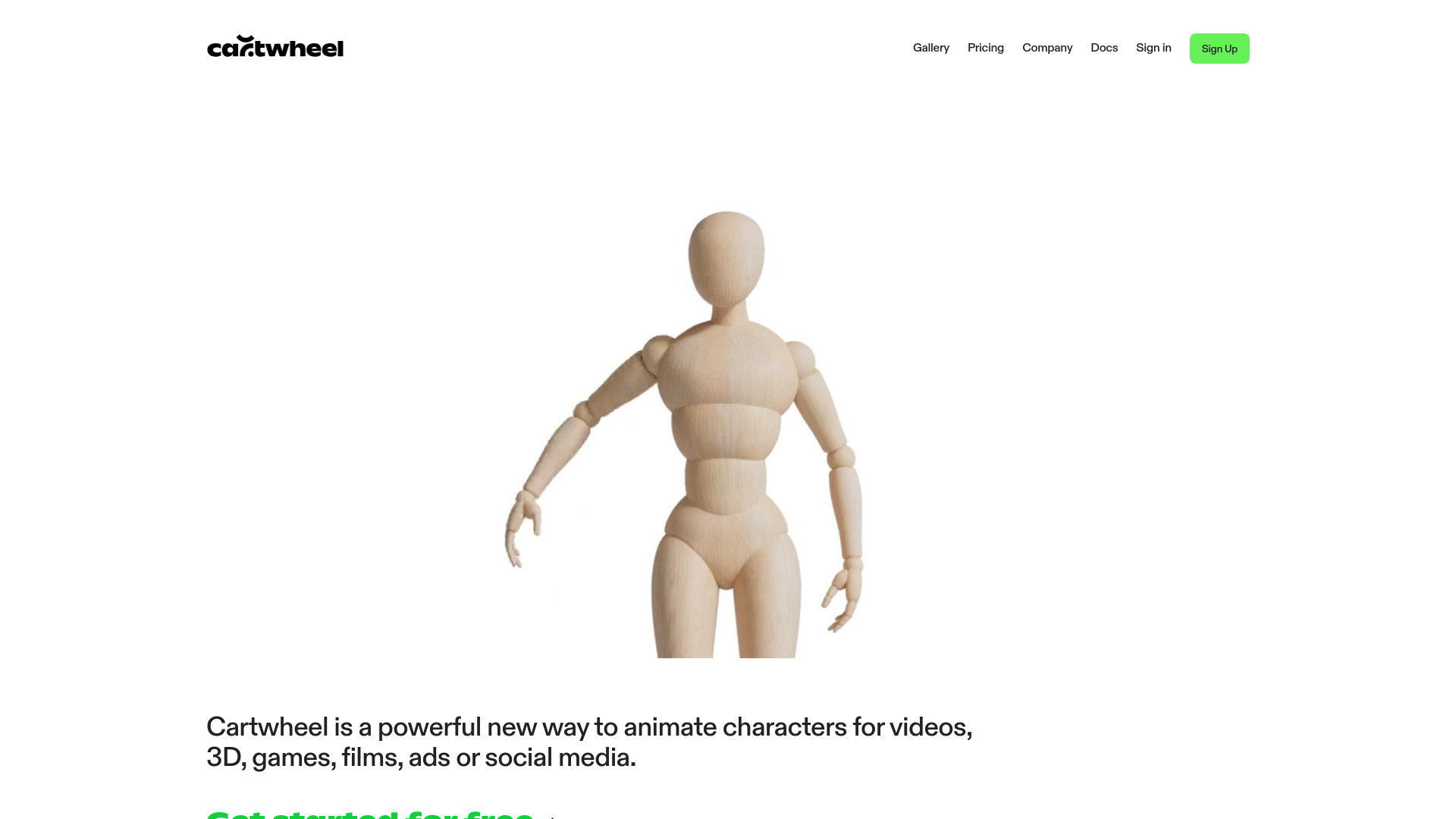 Cartwheel dashboard interface showing AI video creation tools, templates, and editing features