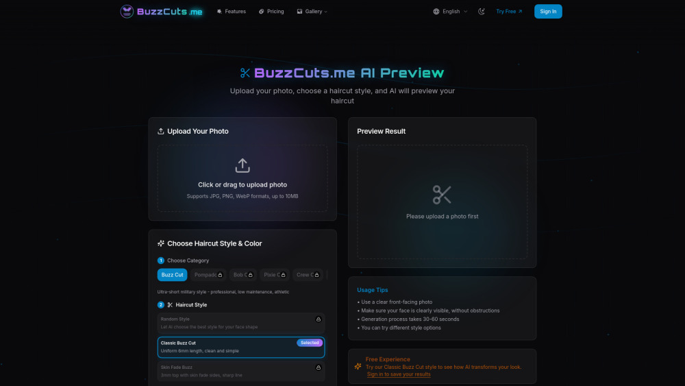 buzzcuts.me free forever hair style generator Preview