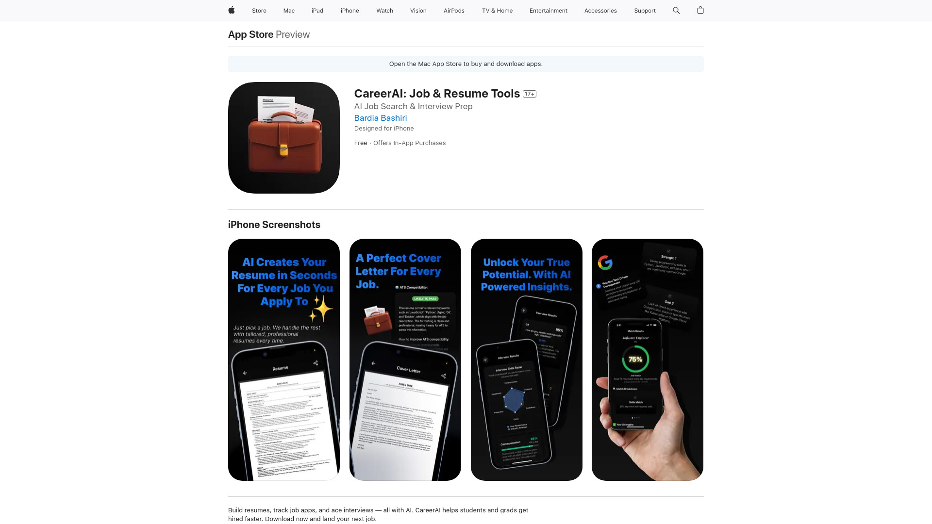 All-in-one job hunt AI app for iOS screenshot