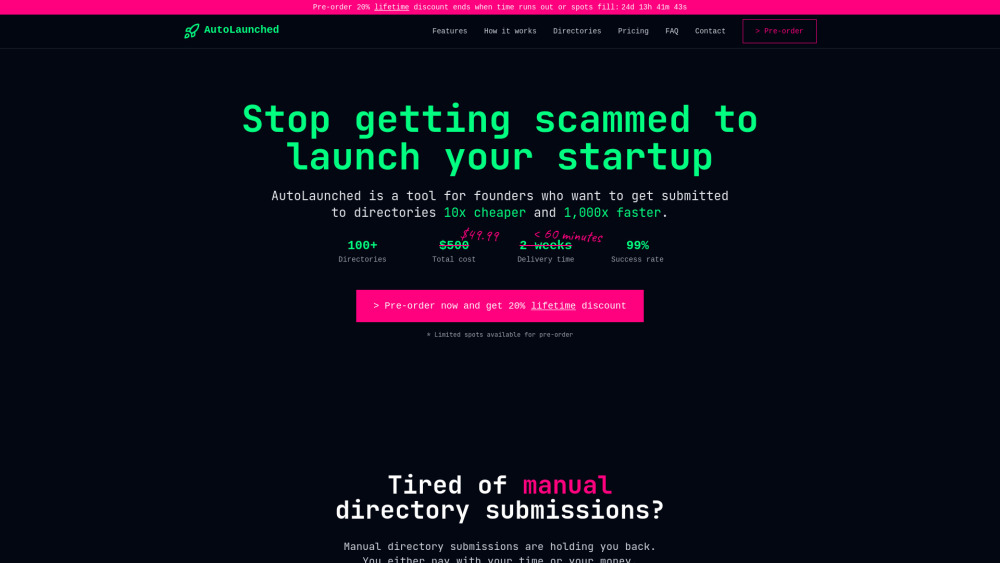 AutoLaunched - AI로 스타트업 디렉토리 등록을 1000배 빠르게, 비용은 1/10로!