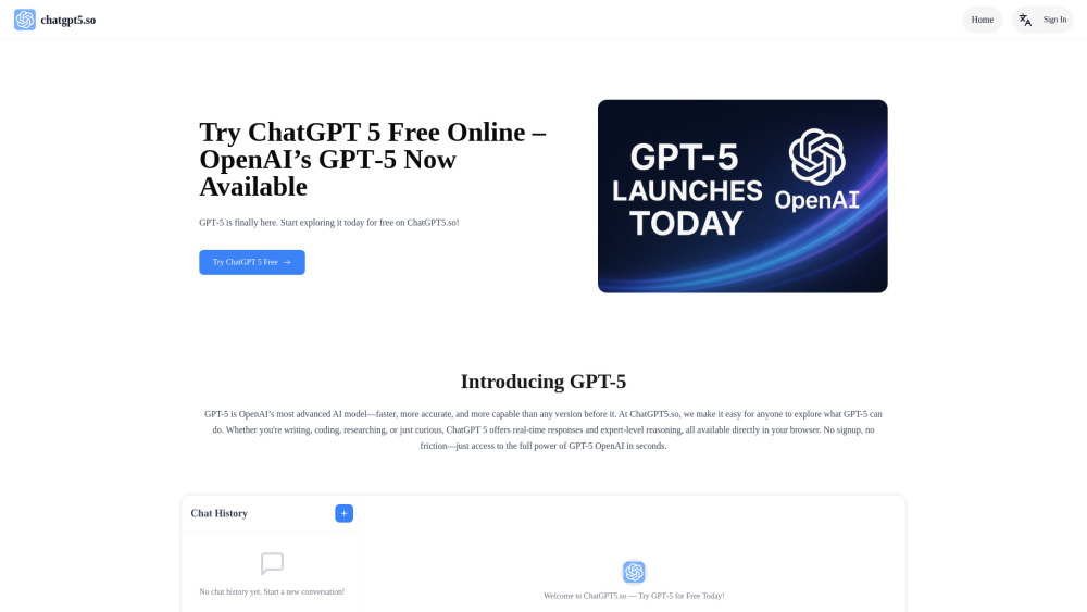 ChatGPT5.so: Free GPT‑5 Online With No Login