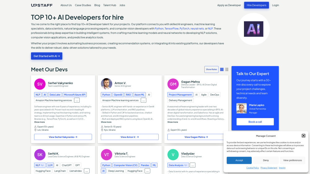 Upstaff.com 리뷰 - 차세대 AI 프로젝트, 최고의 엔지니어로 완성하세요!