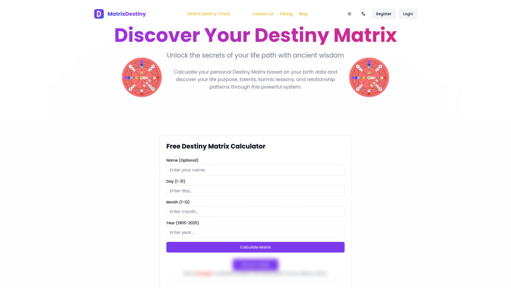 Destiny Matrix Chart Calculator - AI로 풀어보는 당신의 인생 설계도와 숨겨진 인사이트