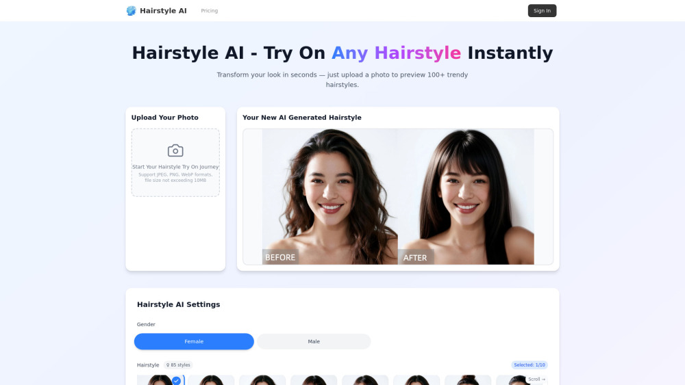 Hairstyle AI - 실패 없는 변신, 미용실 방문 전 AI로 완벽한 스타일을 찾아보세요!