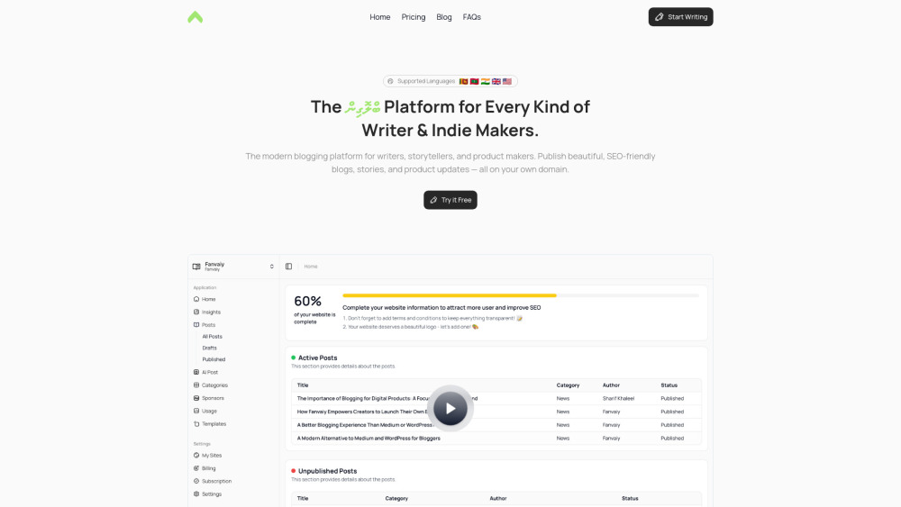 Fanvaiy 리뷰: 작가와 창작자를 위한 궁극의 AI 기반 SEO 블로깅 솔루션
