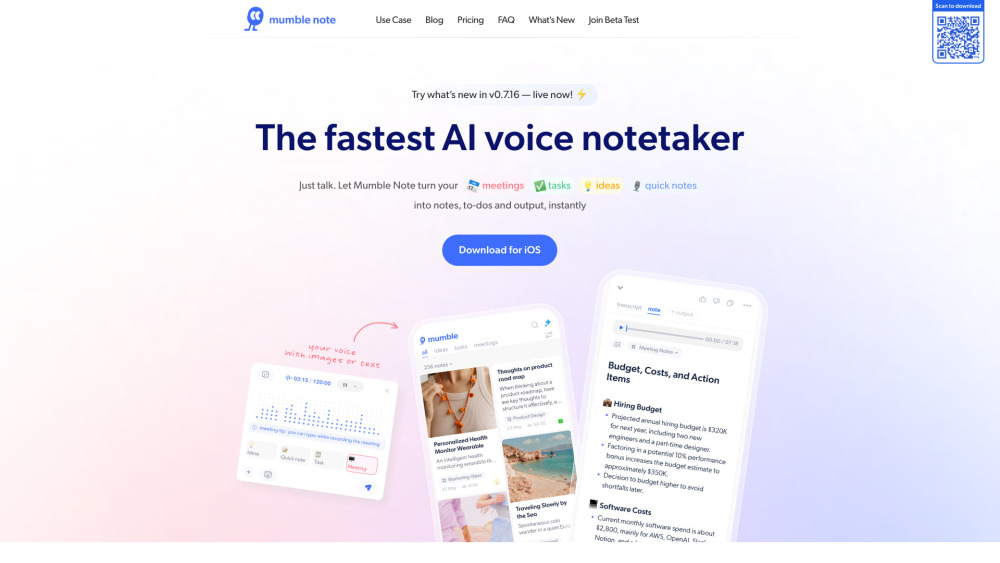 Mumble Note - 흩어지는 생각을 즉시 노트, 할 일, 아이디어로 바꾸는 AI 음성 비서