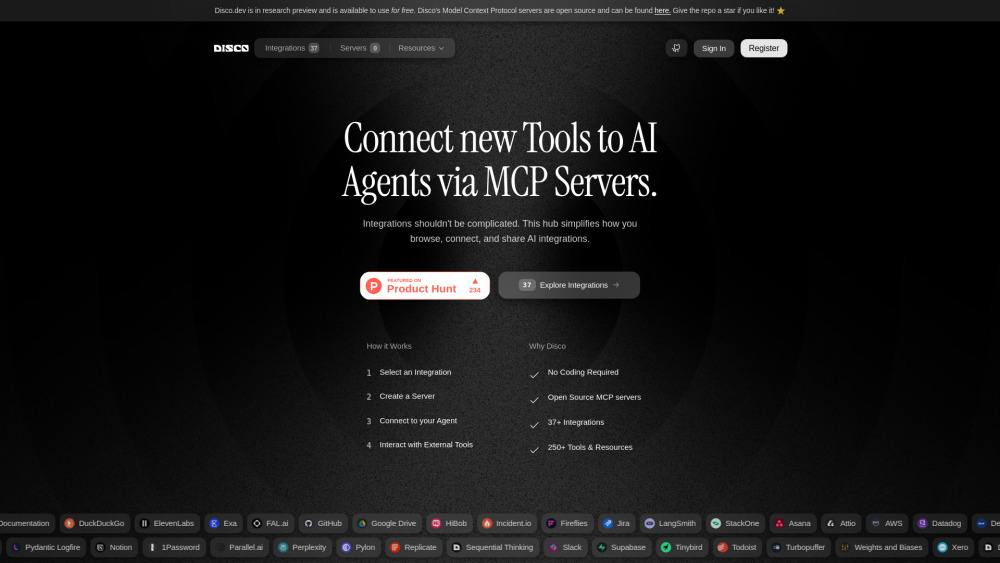 Disco.dev - 코딩 없이 AI 에이전트 서버를 즉시 구축하는 가장 쉬운 방법