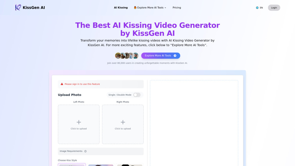 Kissgen AI - 사진 한 장으로 세상에 없던 로맨틱 영상을 만드세요