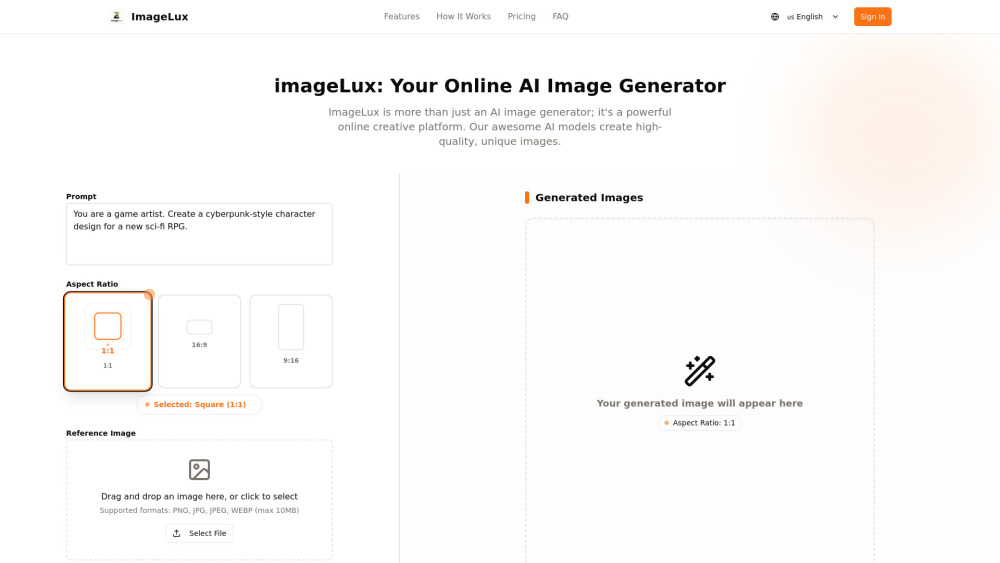 ImageLux - 텍스트만으로 놀라운 비주얼 아트를 창조하는 온라인 AI 이미지 생성기
