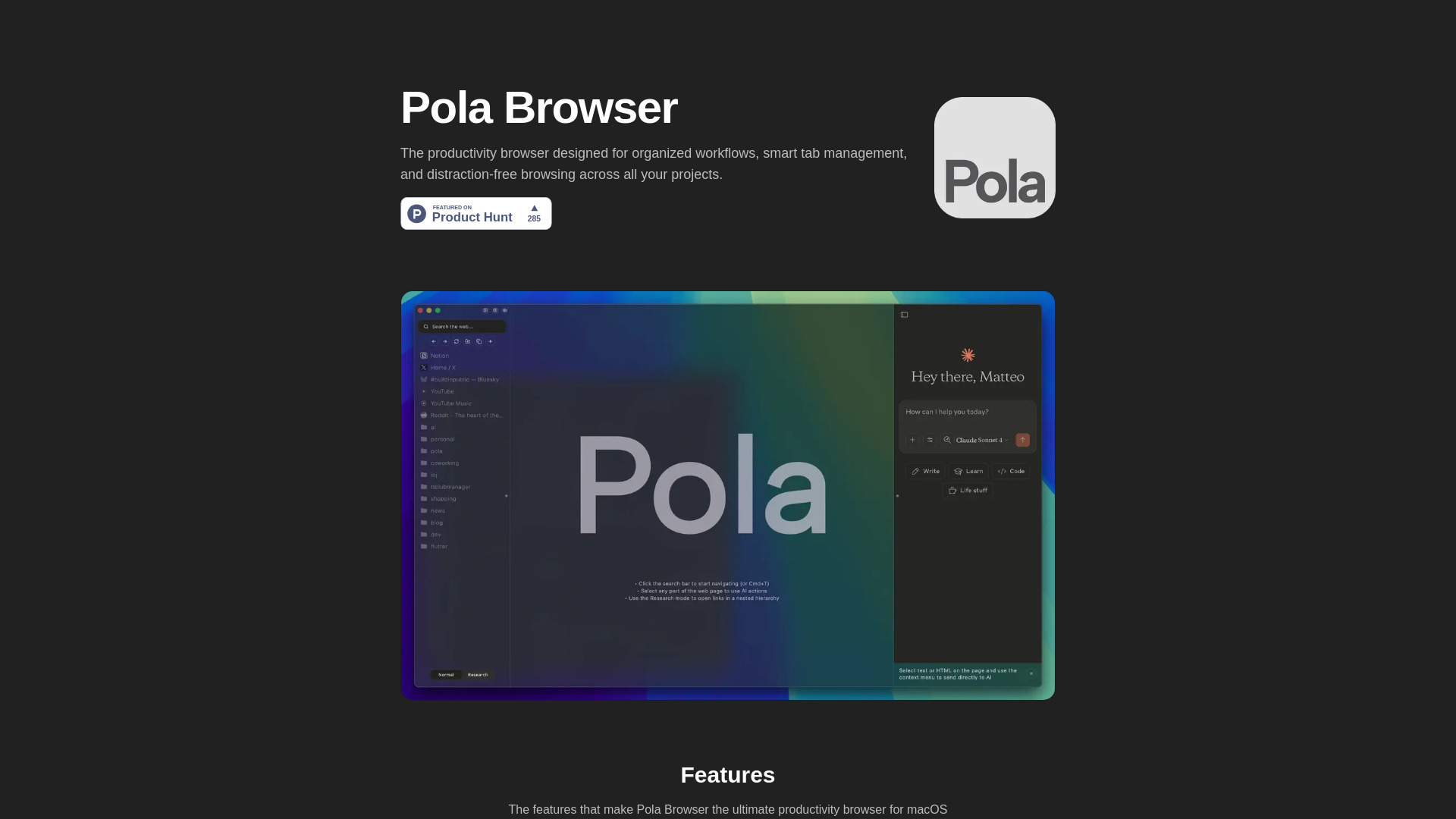 Pola Browser screenshot