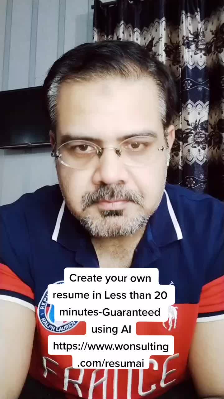 Stop bugging people to help you in making a good resume or CV for you. In this video, i am sharing one of the best tools that i have seen on internet that helps in drafting Resume/CV using a template and Artificial Intelligence (Ai) Create your own resume in Less than 20 minutes-Guaranteed using AI https://www.wonsulting.com/resumai Thank me later :) #careeradvise #follow #foryourpage #viral #fypγ· #fyp #linkedin #careercounseling #like #jobseeker #tips #cv #resume